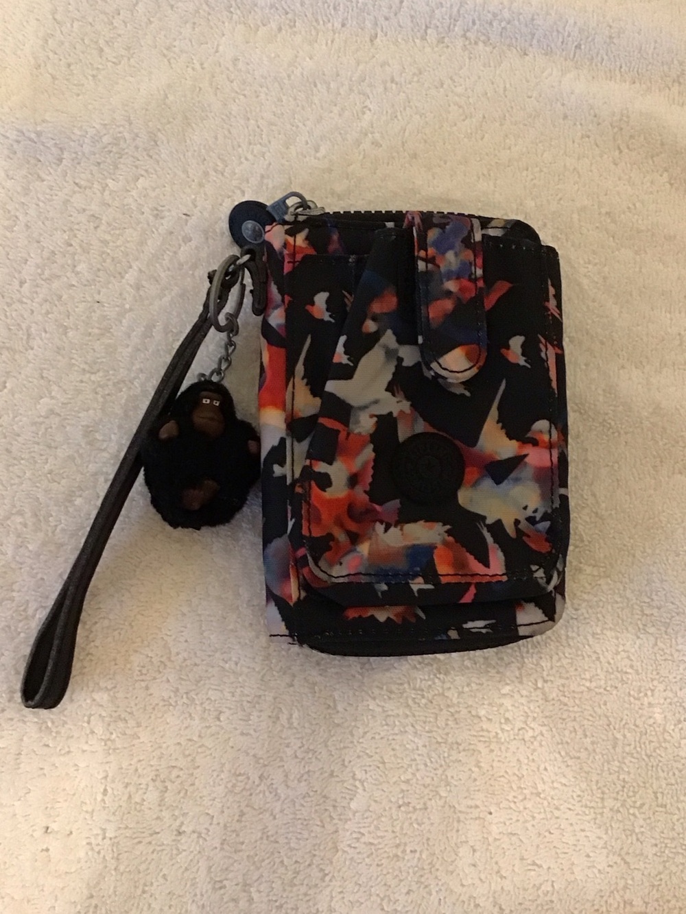 Kipling Multicolor Floral Print Wristlet Clutch (Black Base)